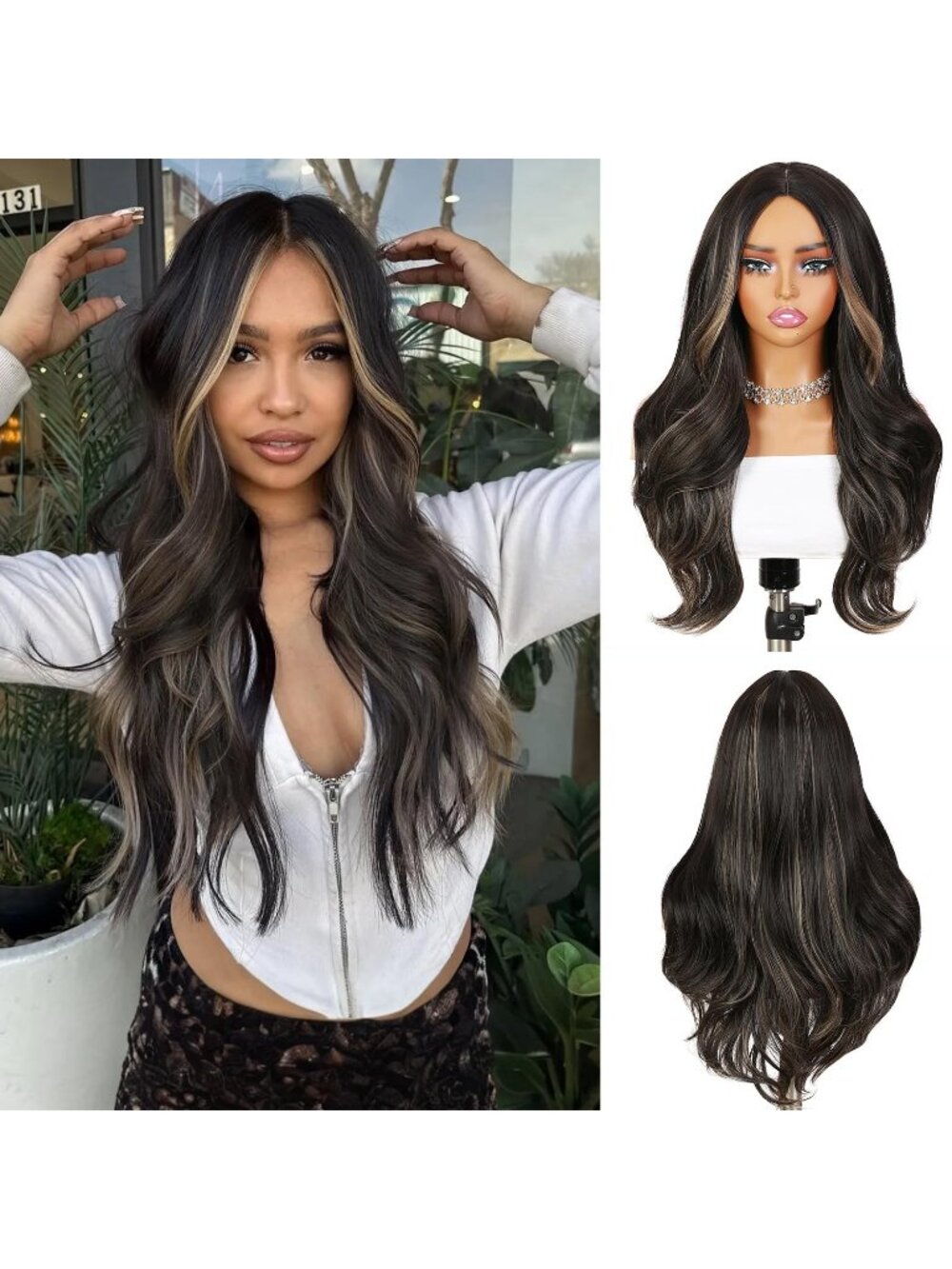 28Inch Women's Fashion Mix Brown Soft Long Synthetic Wavy Curly Wig with Bangs